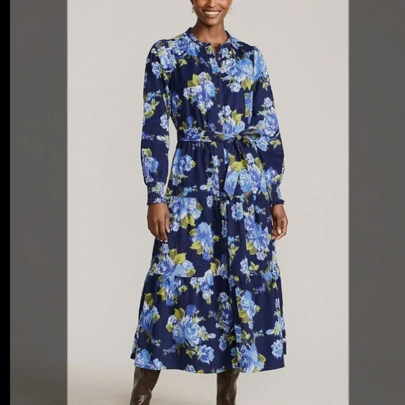 Lands' End Blue and Yellow Floral Dress - Picture 1 of 3